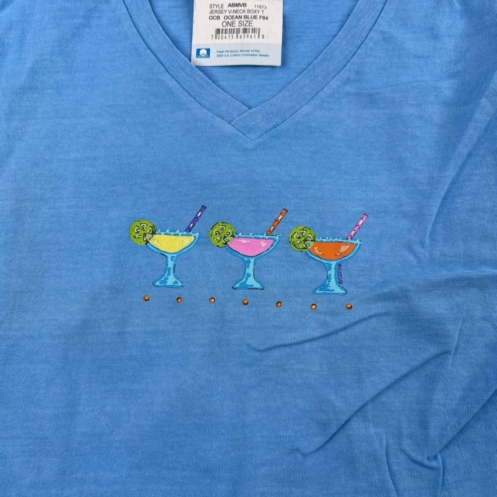 Fresh Produce Boxy T-Shirt Set 2PK Blue Cocktails Pink Flip Flops OS NWT USA - Picture 3 of 10